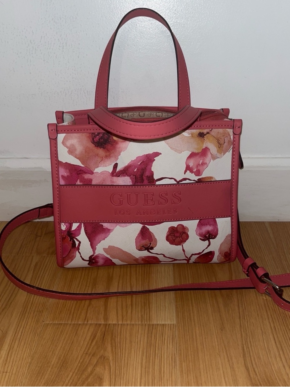Guess Pink Floral Crossbody Tote